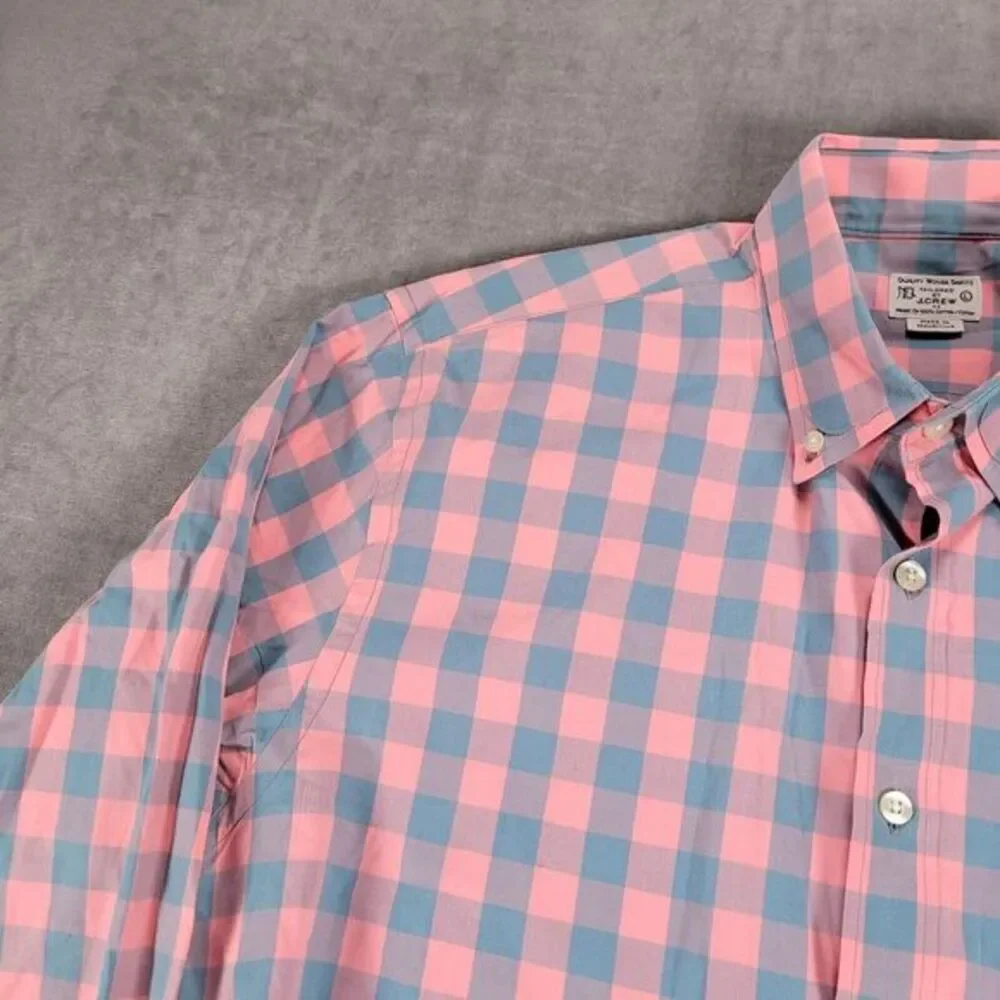 J Crew Vintage Pink Gray Plaid‎ Long Sleeve Button Up Shirt Mens Size Large
